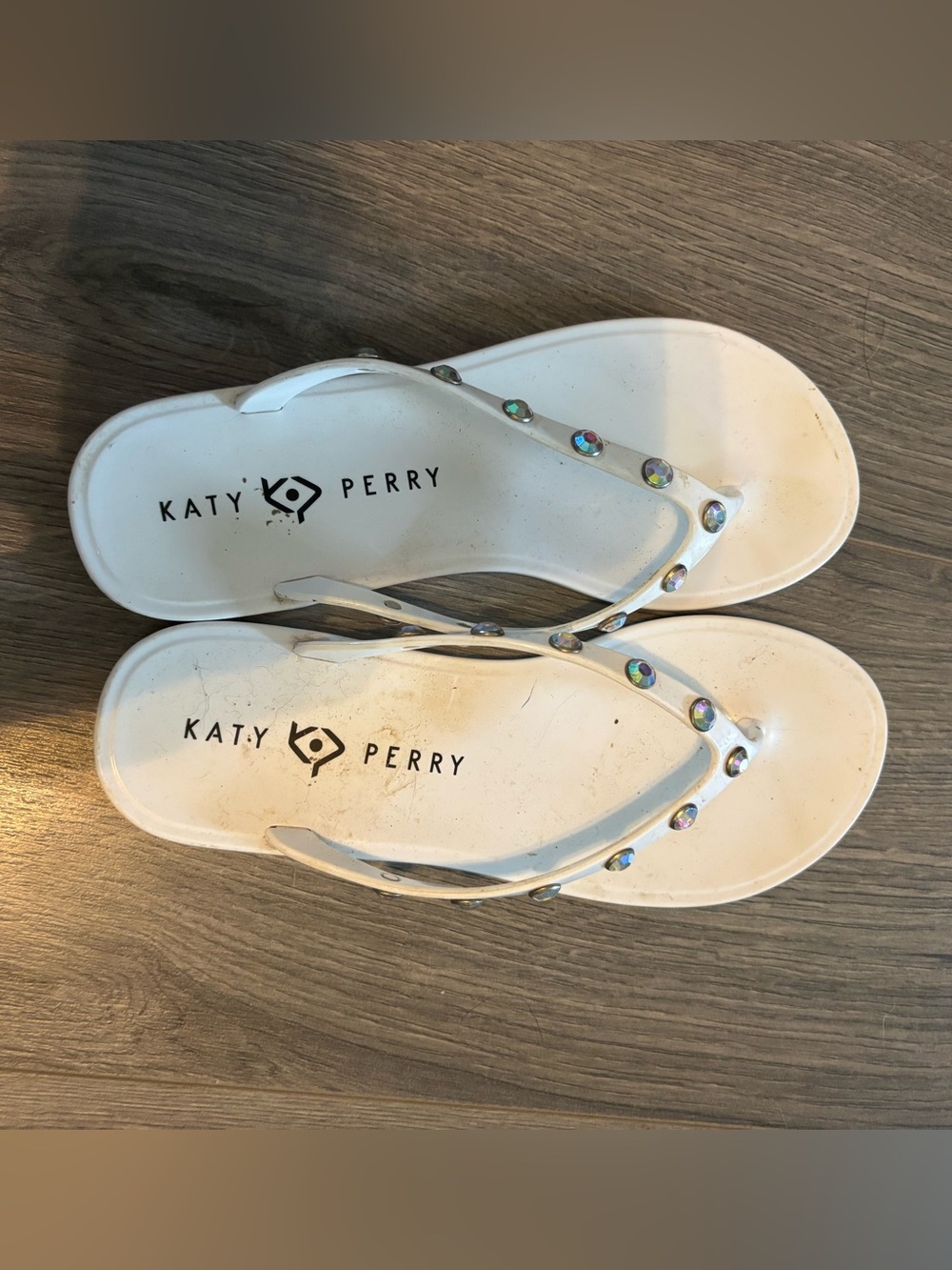 Katy Perry Collections White Jeweled Thong Sandals
